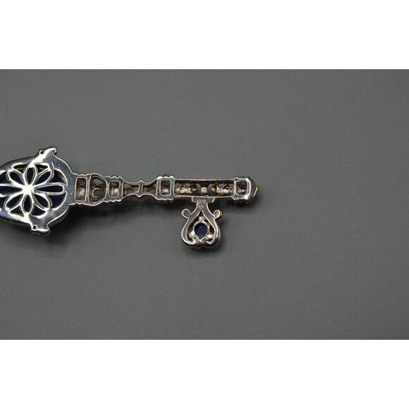 Key Pendant Lapis Lazuli Accents SV 925 NH Stamp Sterling Silver Chain Vermeil - Picture 8 of 12